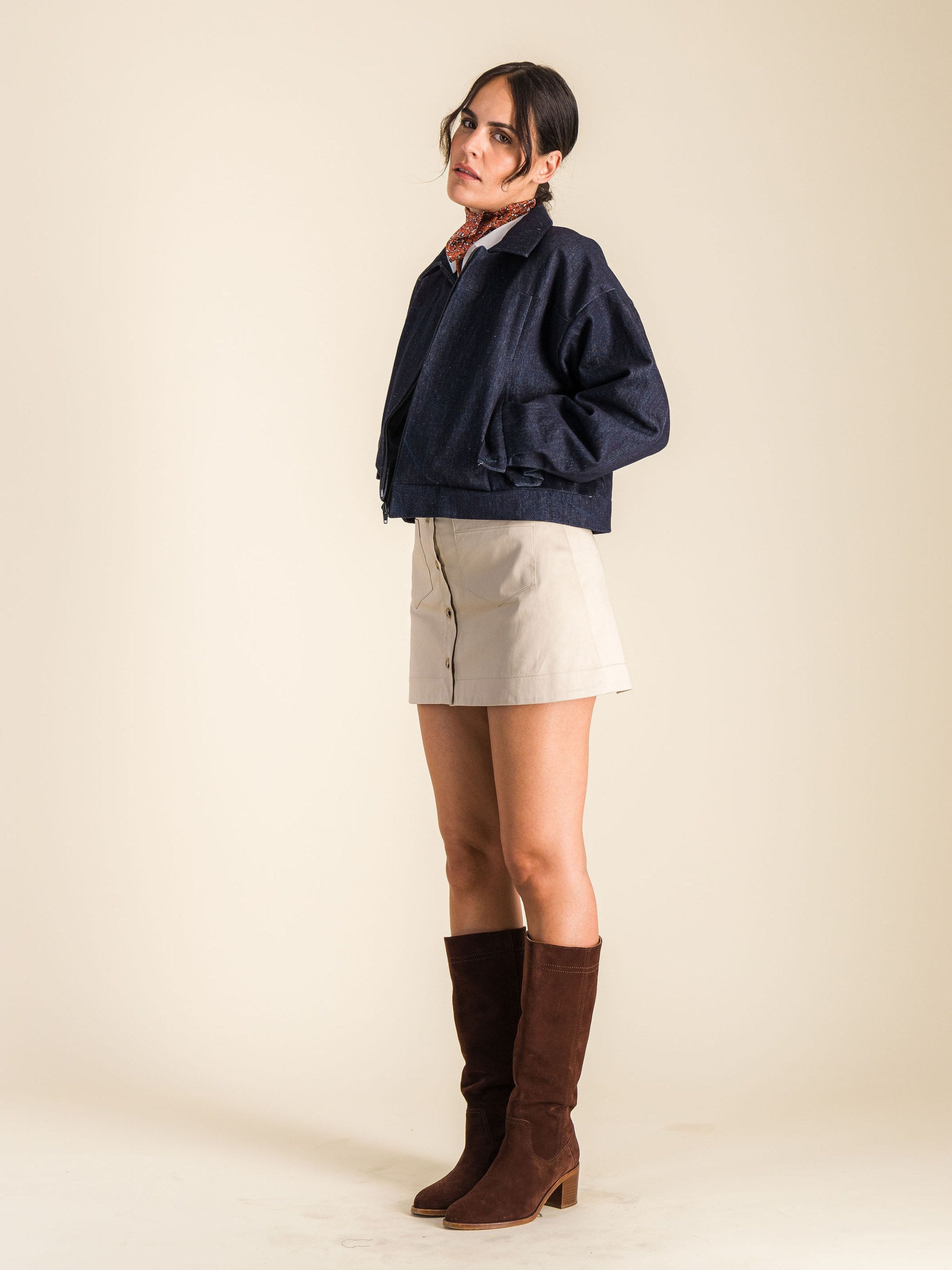Anahide Saint André MARJANE veste jean marine oversize courte