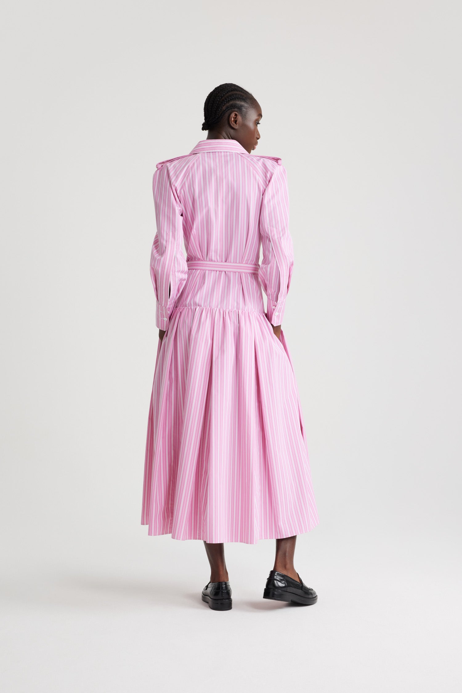 Patou H24DR154 robe chemise maxi rose rayée coton durable