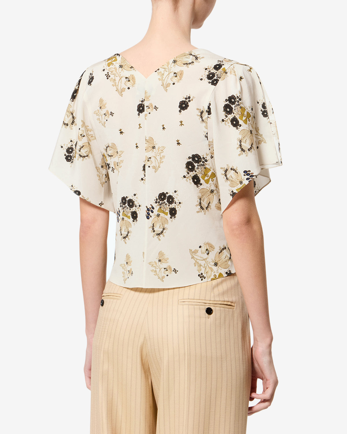 Isabel Marant Faljane top écru soie stretch fleuri col V