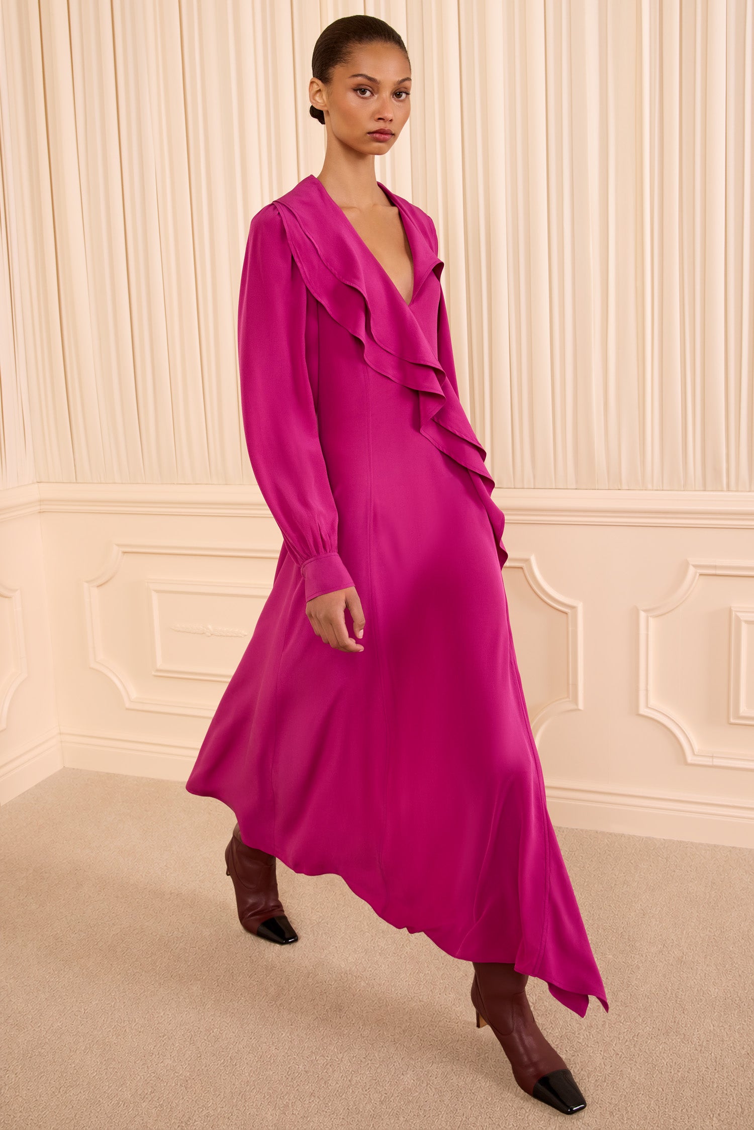 Ulla Johnson Sabrina robe midi Orchid soie manches longues
