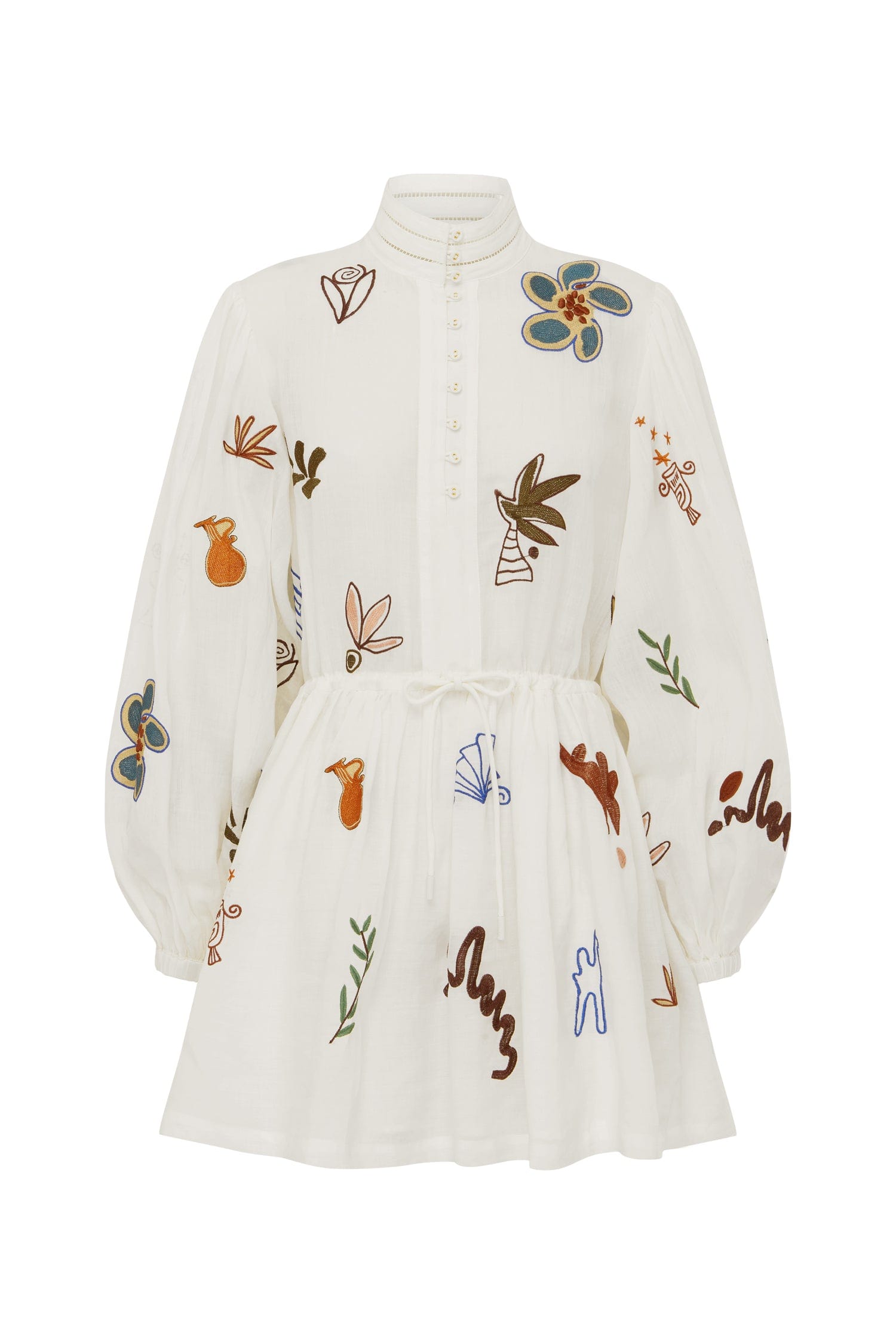 Alemäis Mina robe mini brodée ramie col montant