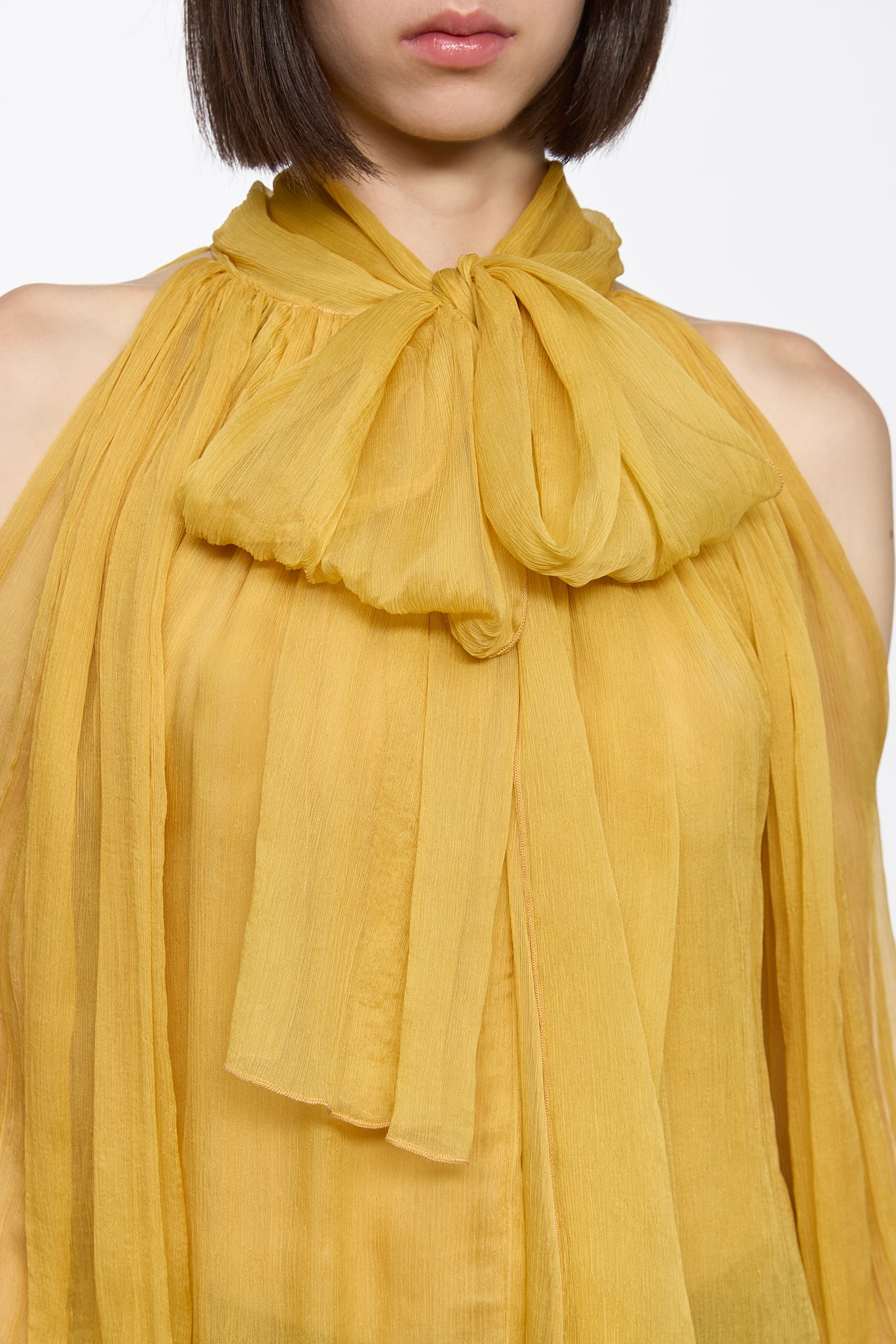 ATU Body Couture SILK chemise Yellow chiffon shirt soie jaune