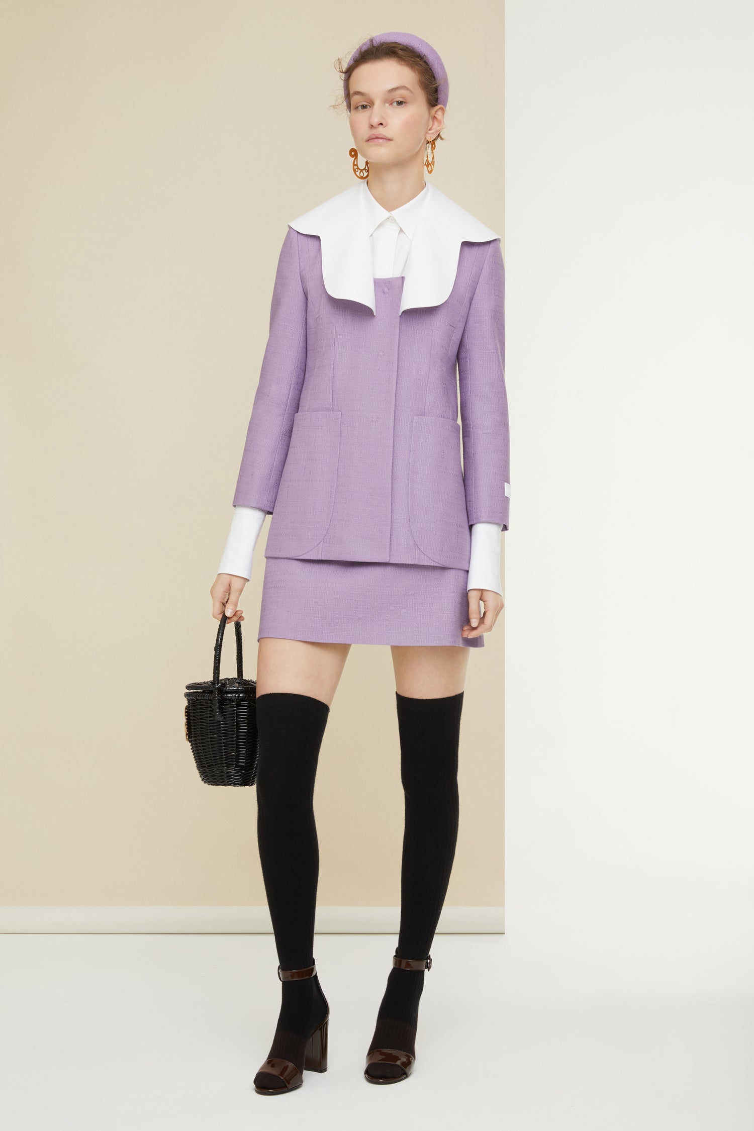 Patou A21JA019 veste tweed coton lavande col amovible
