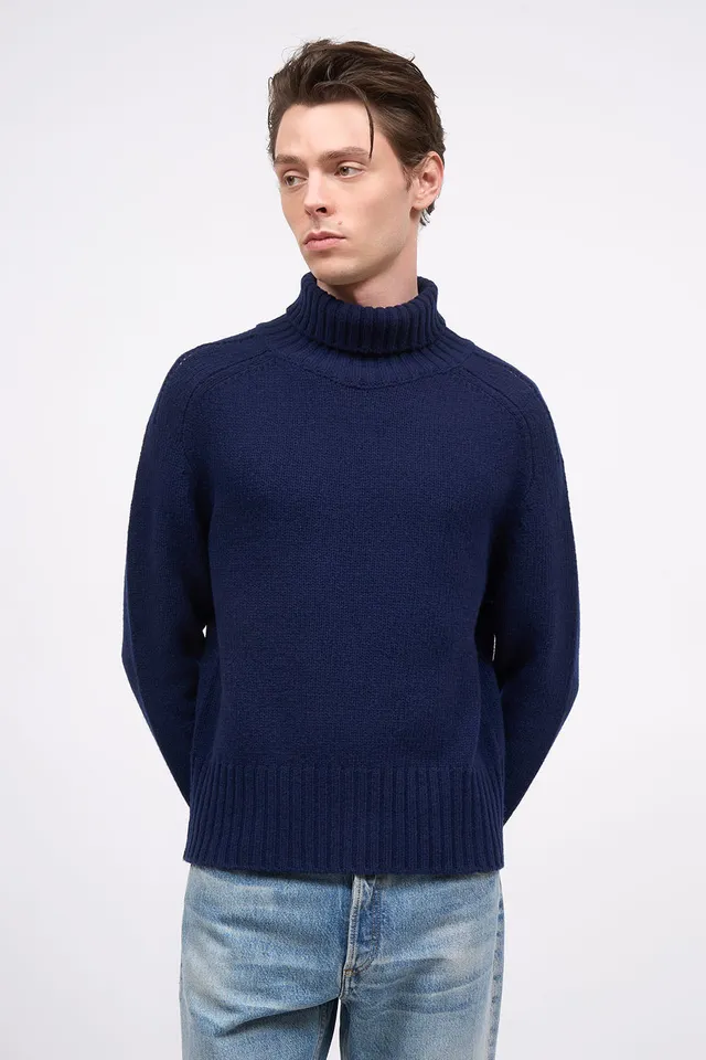 PAUL & JOE Anatole pull col roulé laine bleu nuit 100% laine
