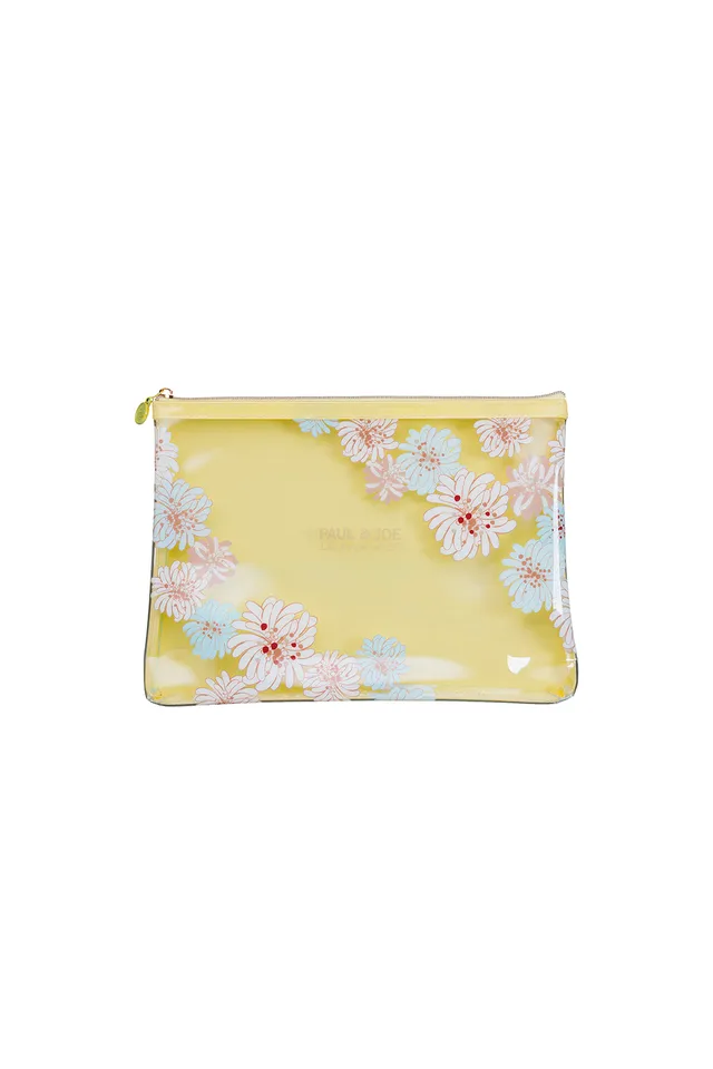 Paul & Joe Pochette transparente jaune chrysanthèmes