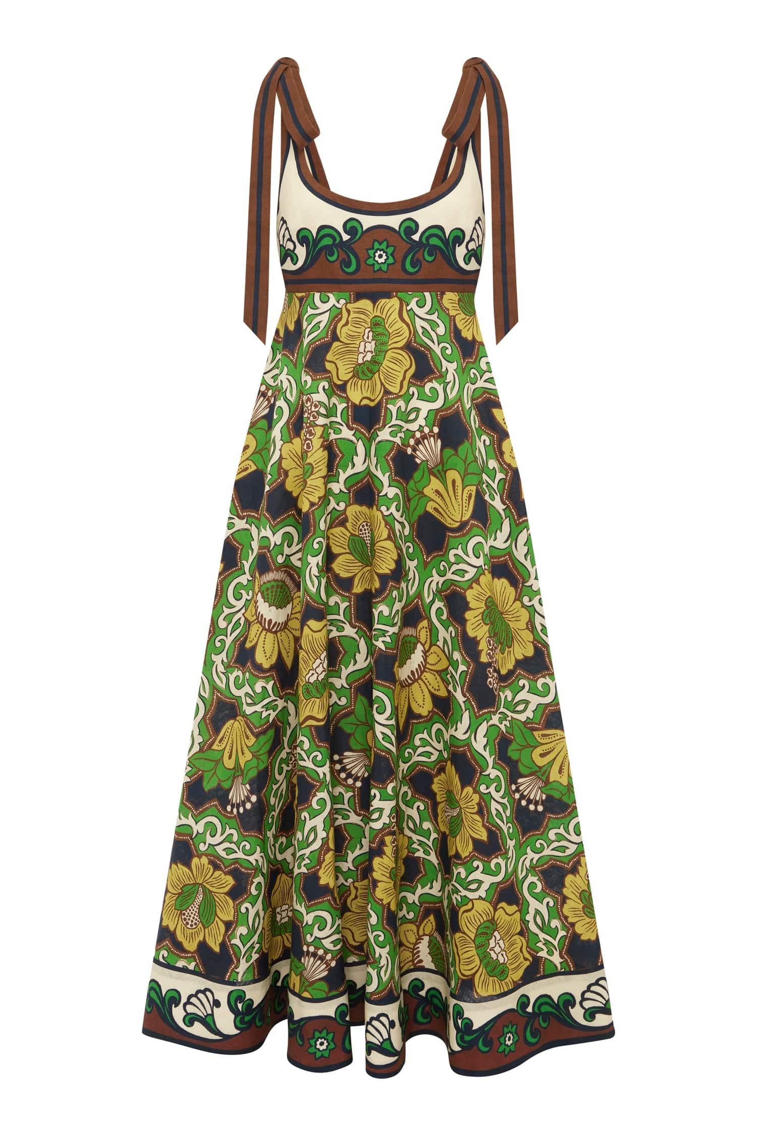 Alemäis Liana Ballet Sundress robe midi lin bretelles imprimé