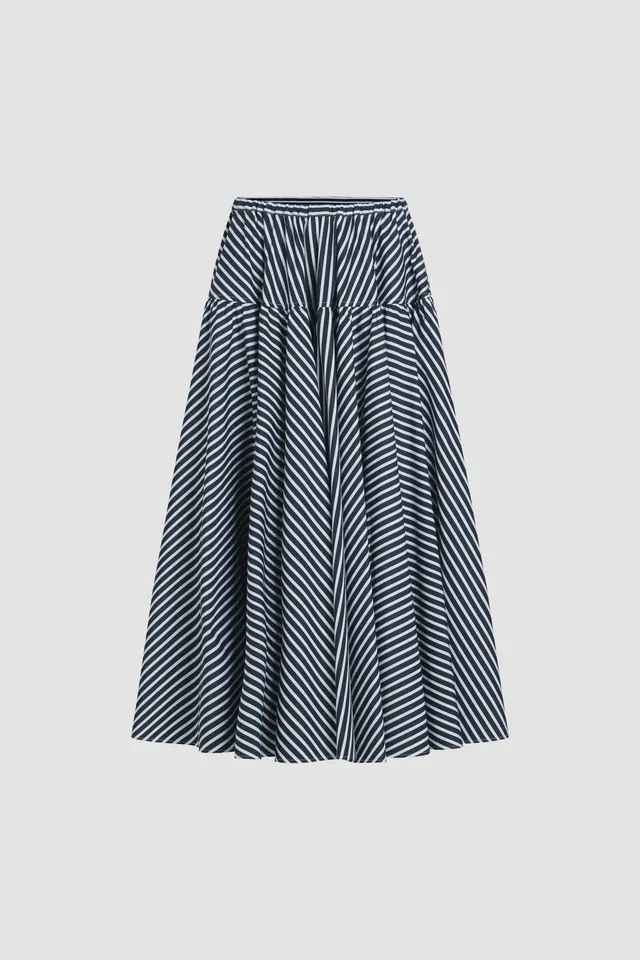 Patou P25SK080 jupe longue rayures bleu marine