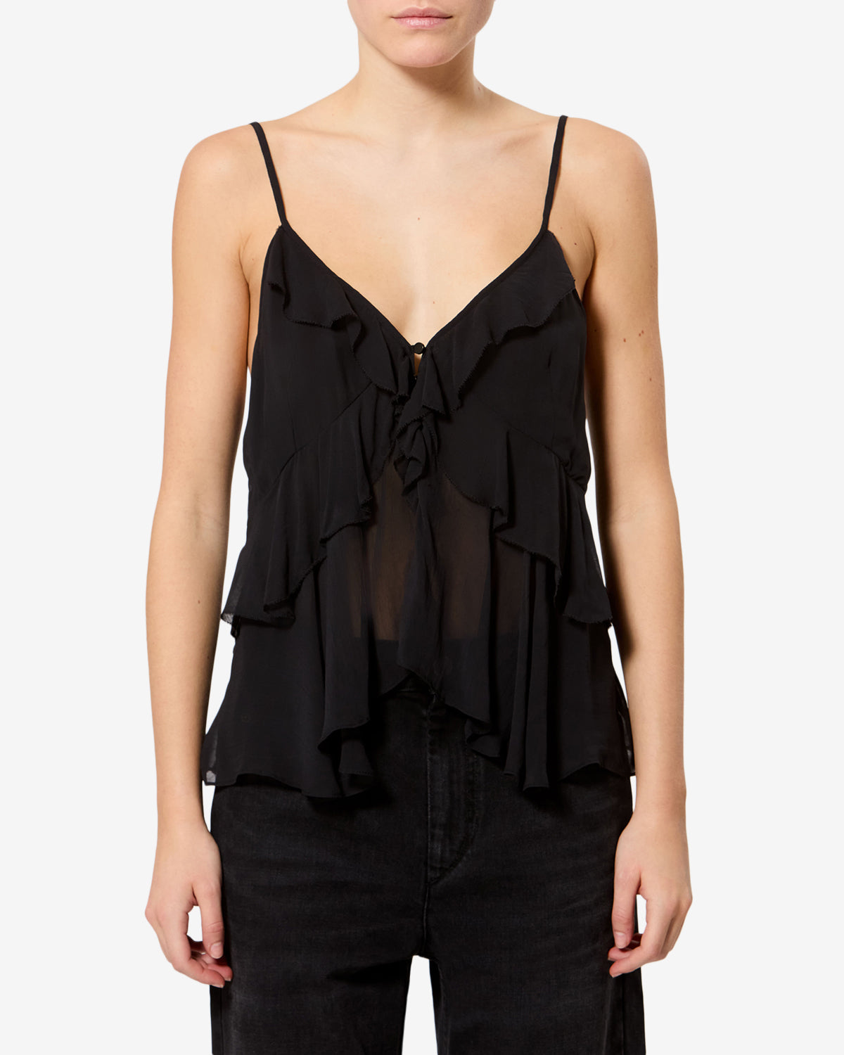Isabel Marant Tops Briara top noir mousseline volants