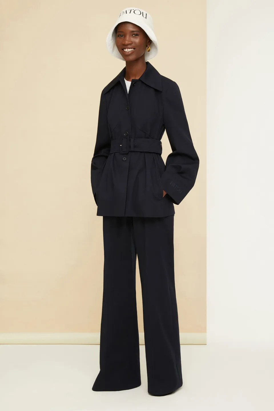 Patou JA023 veste ceinturée coton bio bleu nuit