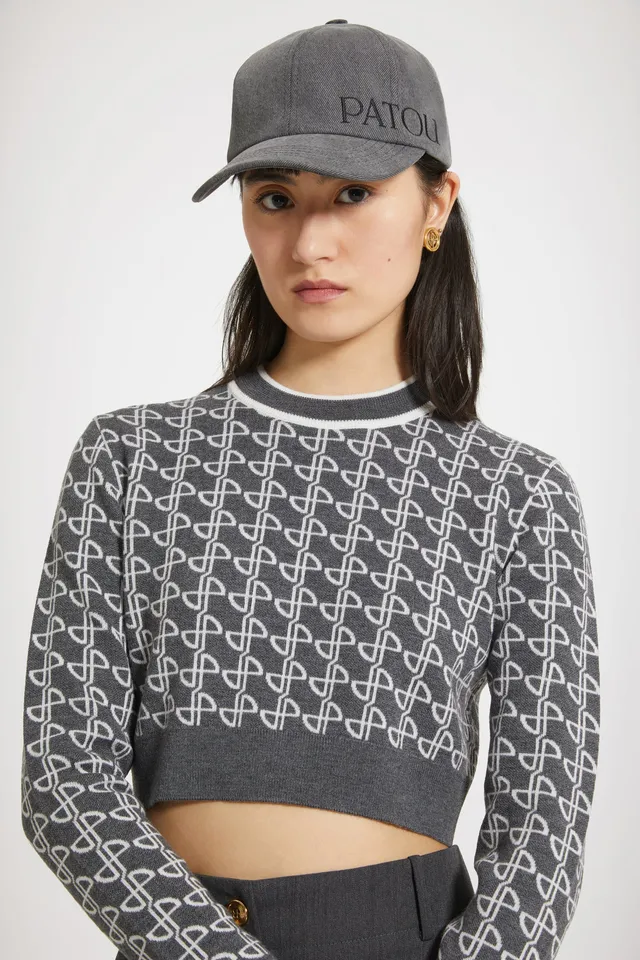 Patou KN099 pull cropped gris jacquard laine
