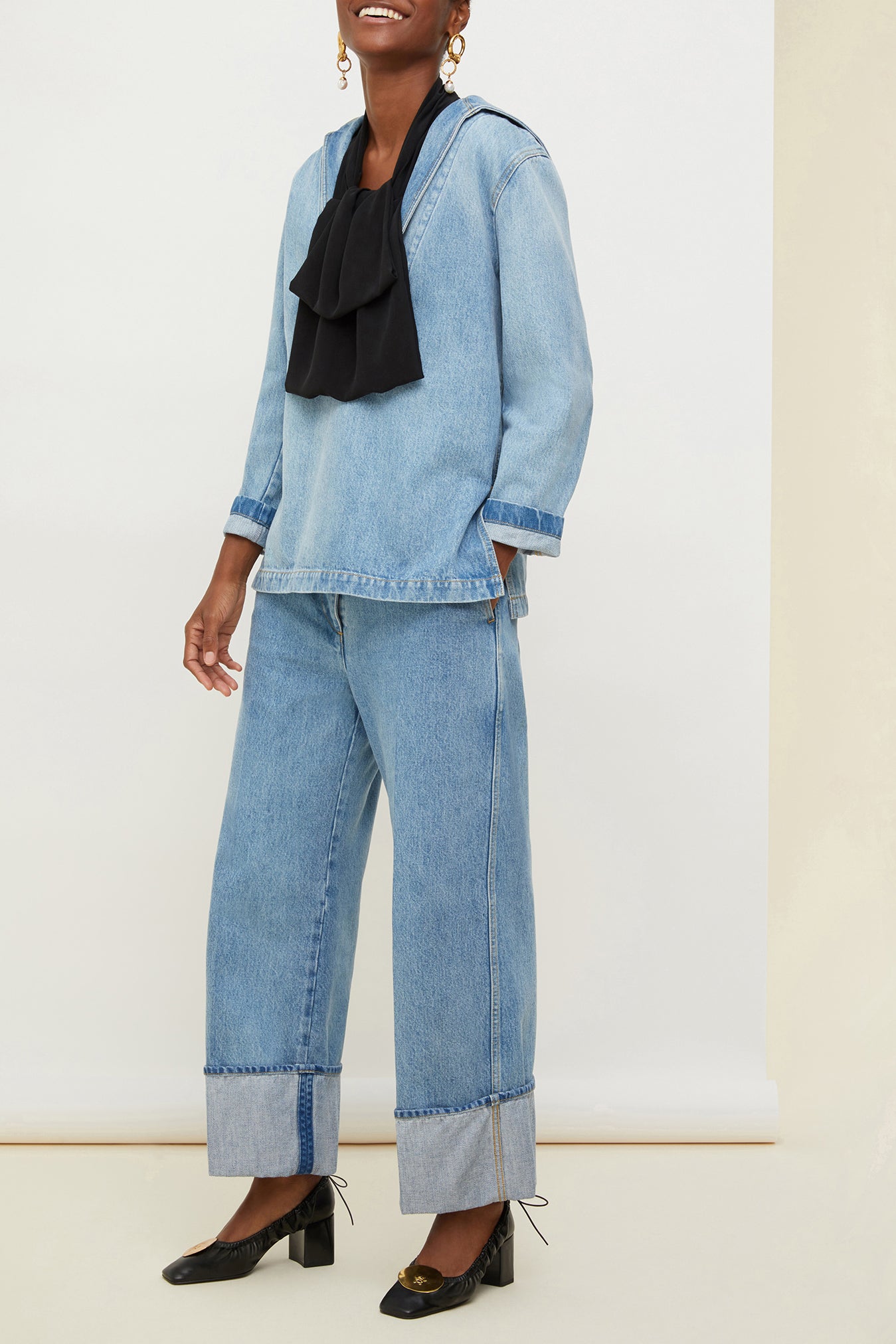 Patou OU004 Tunique denim bio Blueberry col marin