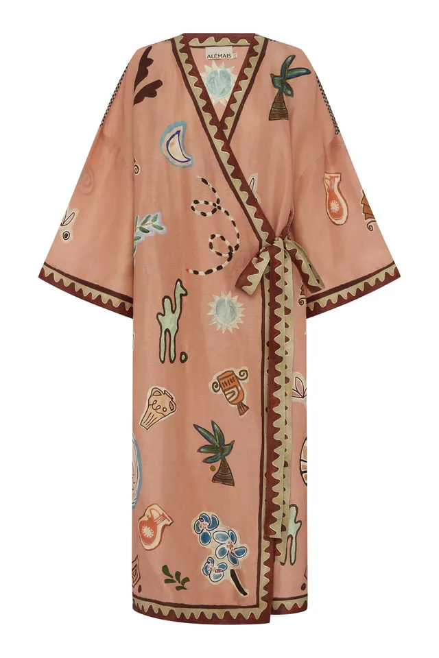 Alemaïs Laurence Wrap robe midi portefeuille lin soie