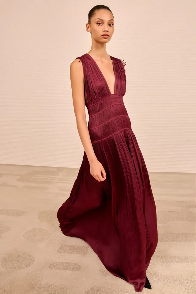 Ulla Johnson Tasneem Robe Longue Satin Claret Bordeaux
