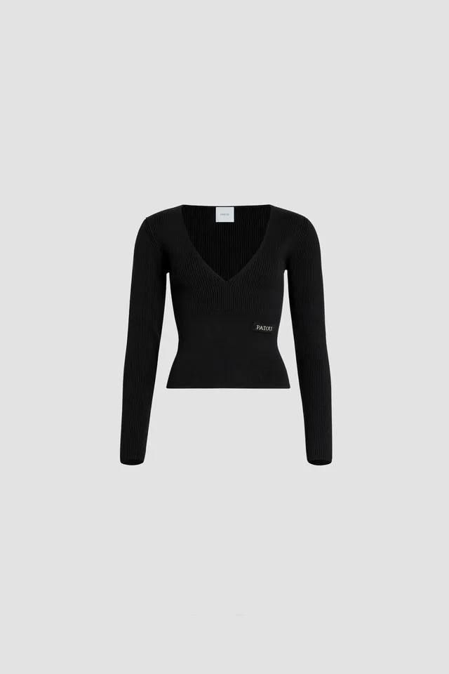 Patou Knitwear H24KN187 pull laine col V noir