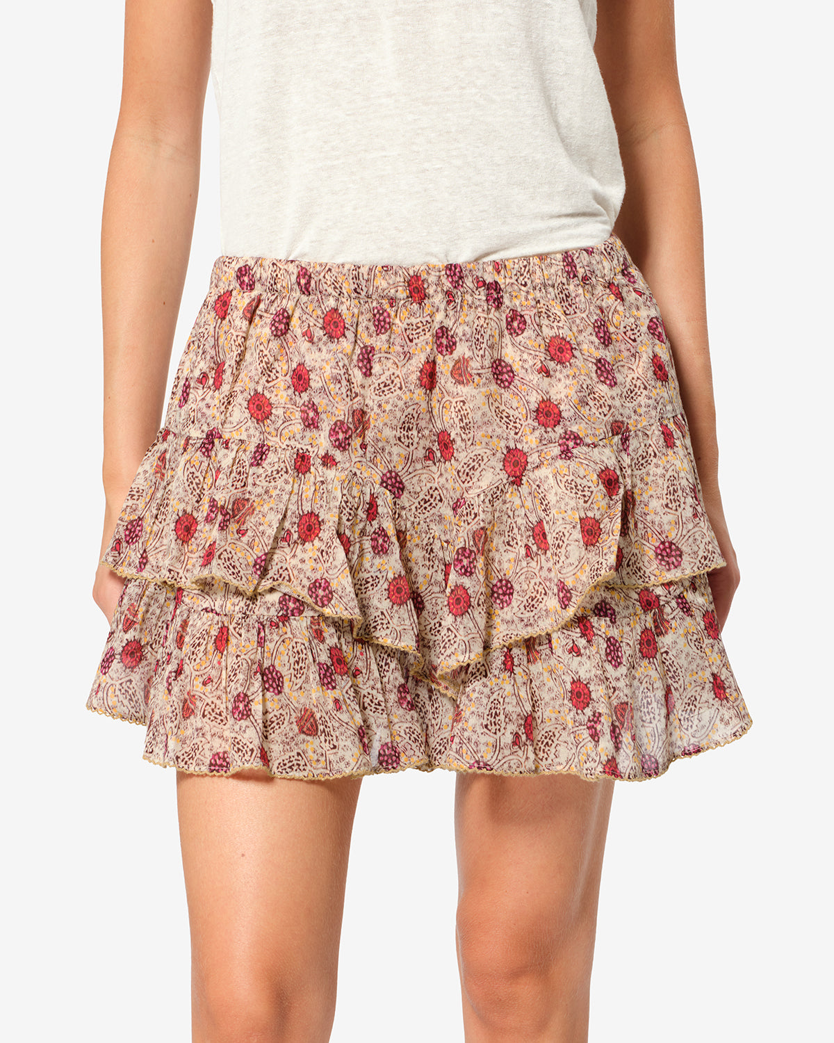 Isabel Marant Jocadia short coton écru framboise