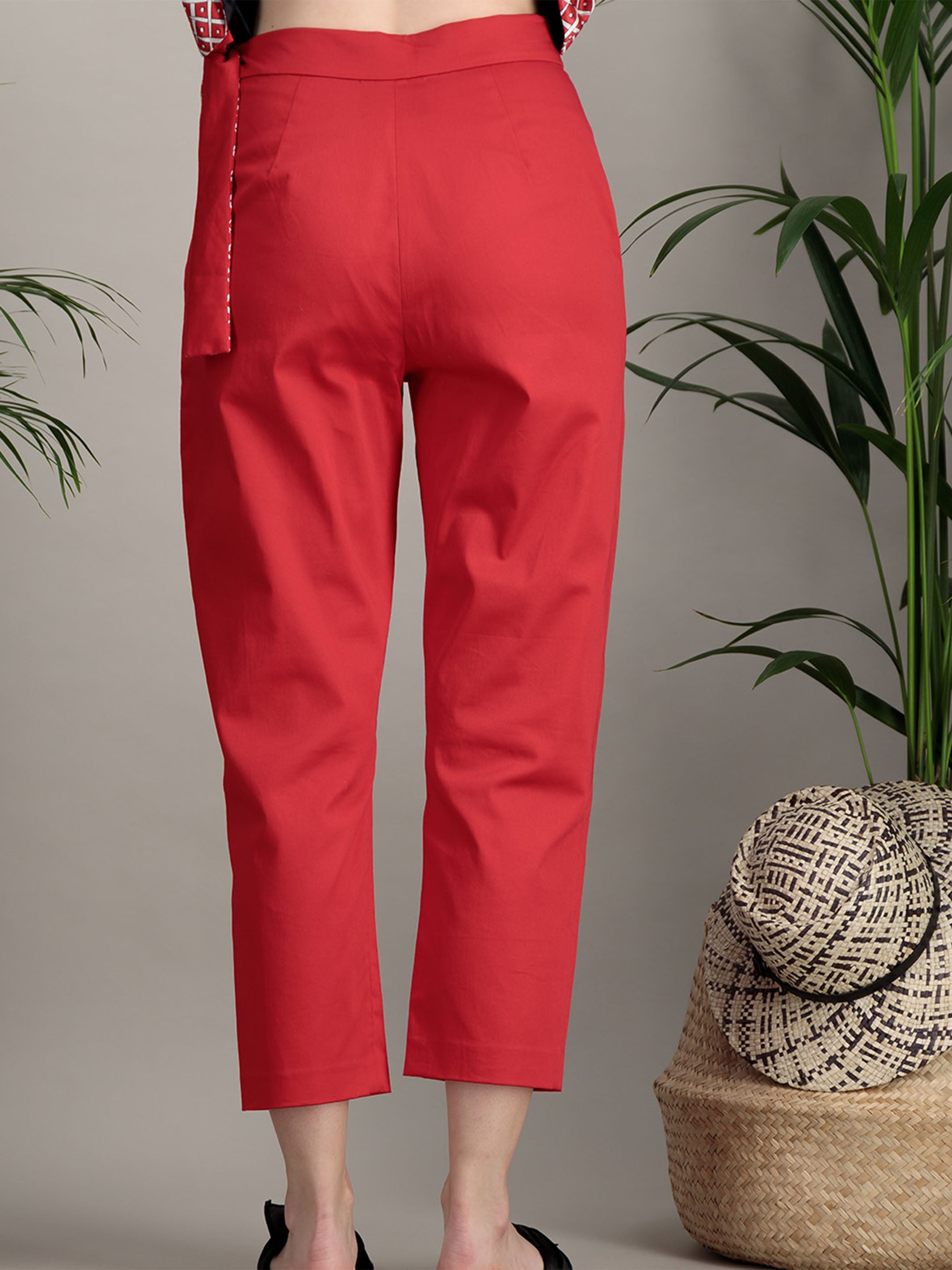 Anahide Saint André Arbor pantalon droit coton rouge carreaux