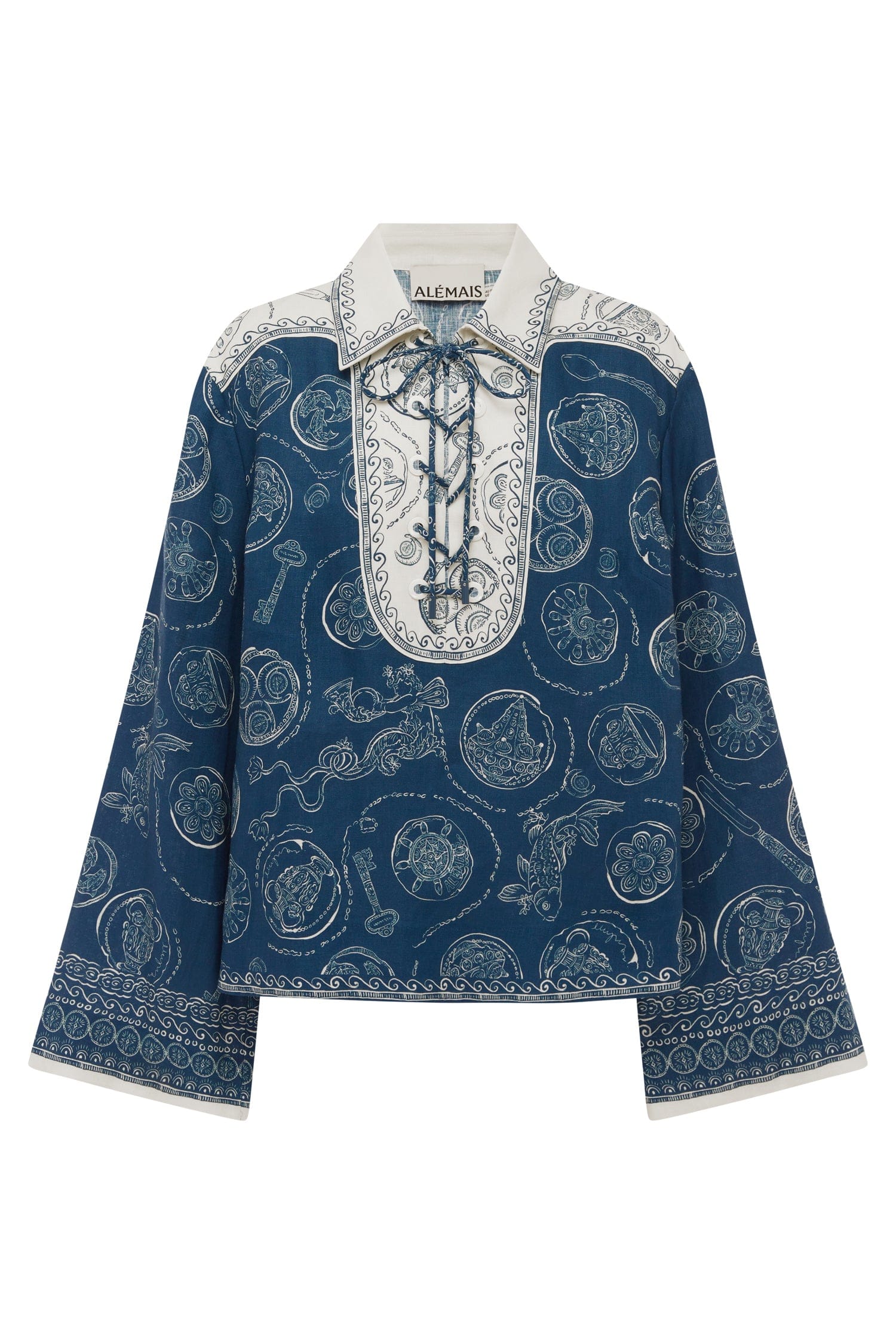 Alemaïs Lucky Lace Up Top chemise coton marine