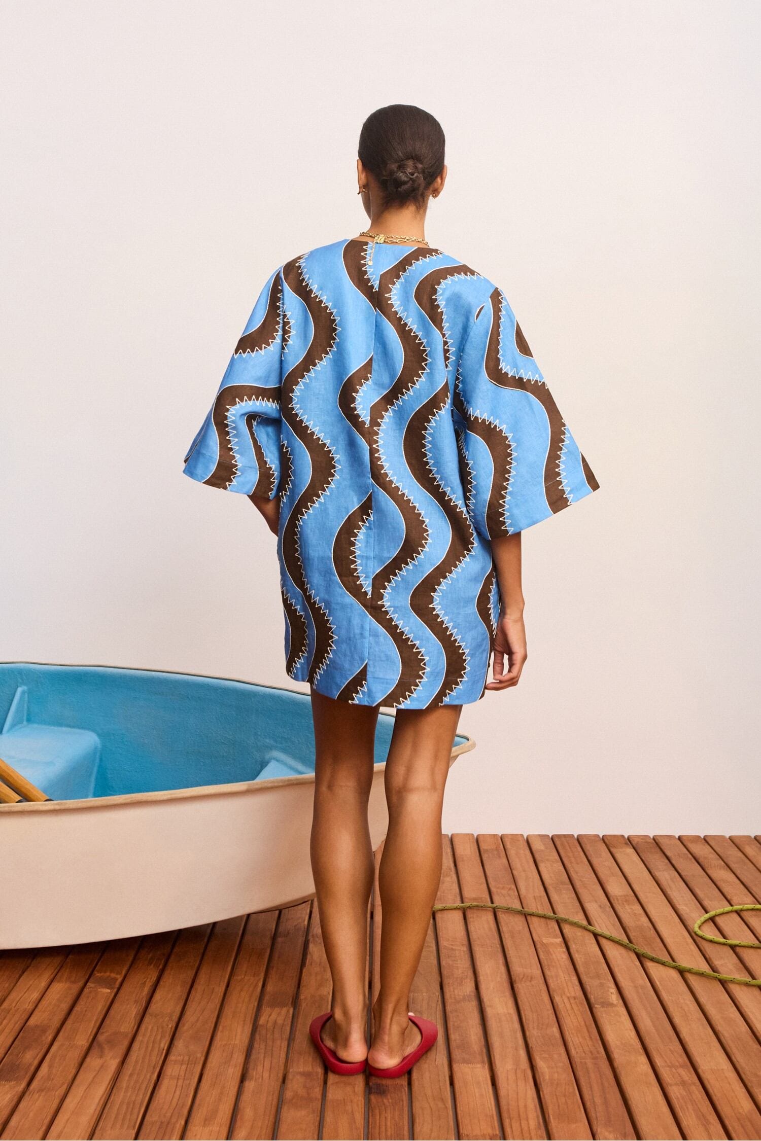 Alemaïs Frankie robe mini tunique bleue lin