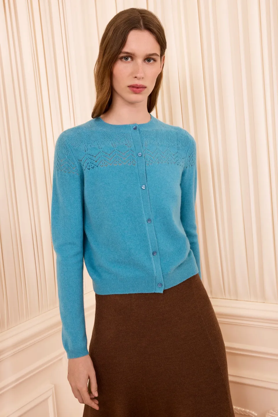 Ulla Johnson Cassia gilet cachemire bleu Cerulean pointelle