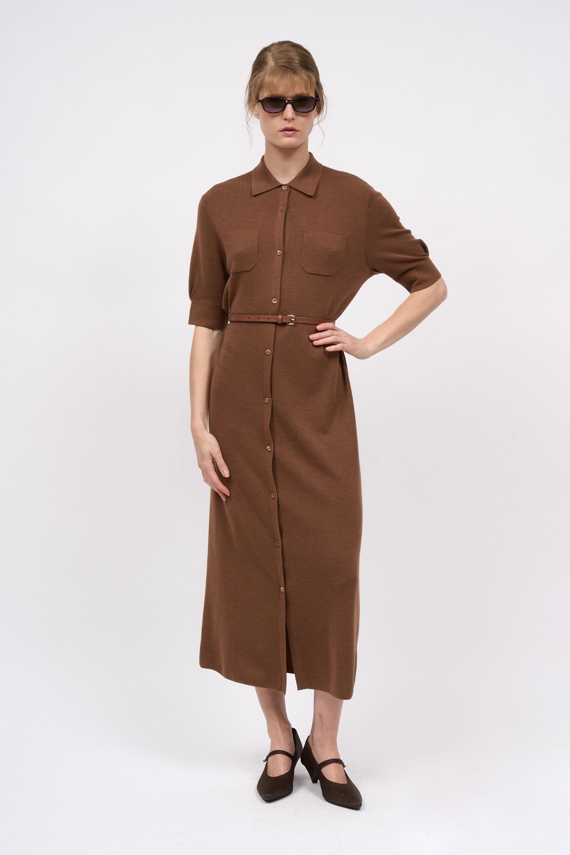 Paul & Joe Galicia robe-chemise mérinos marron