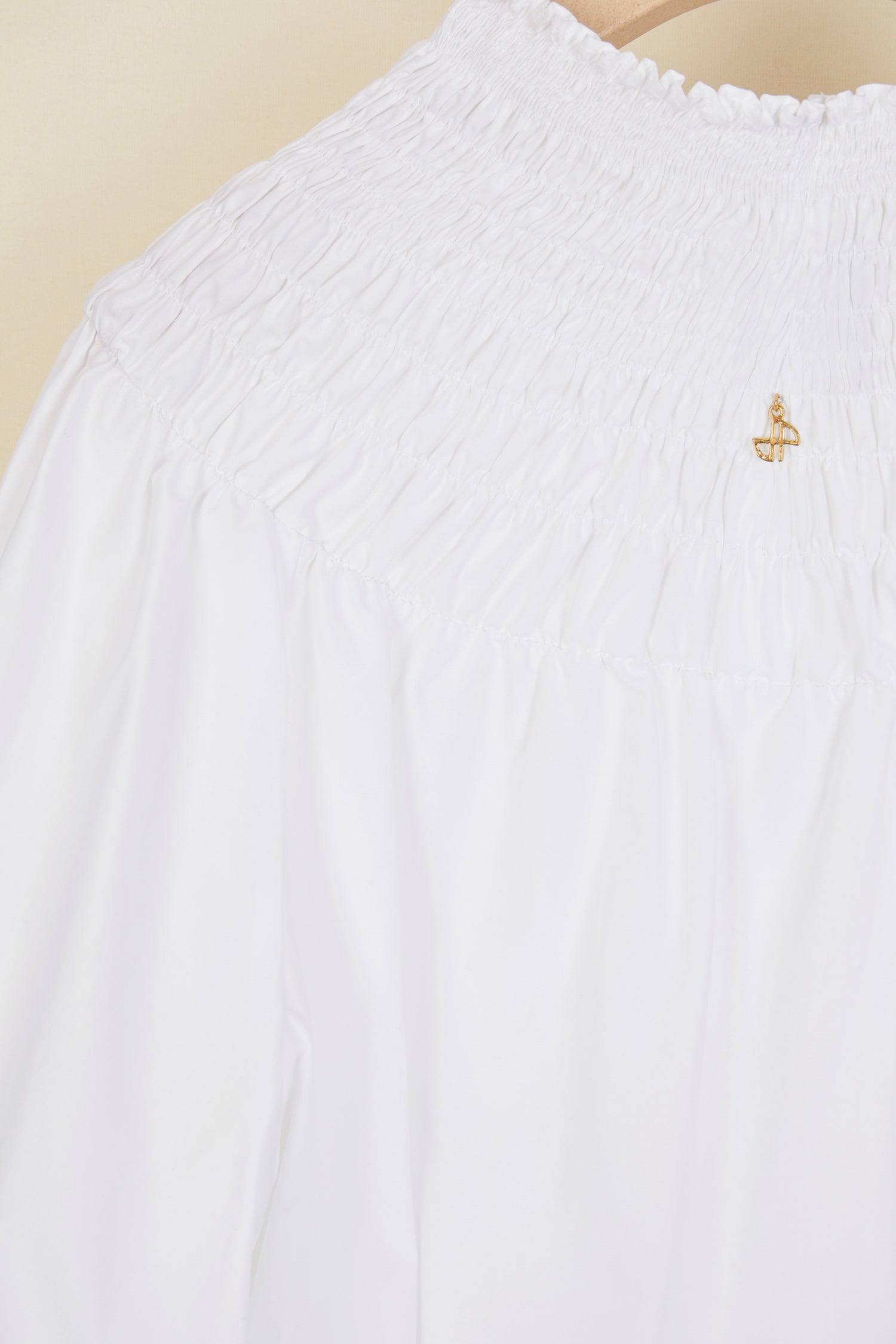 Patou TO004 crop top popeline coton blanc smocké
