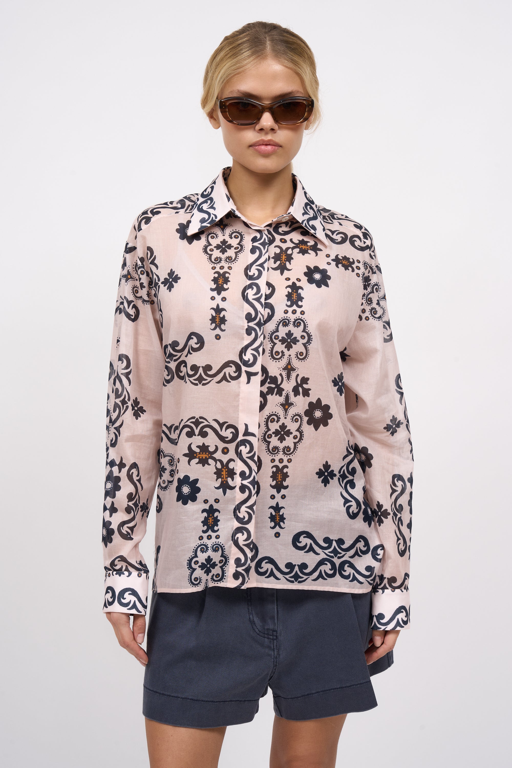 PAUL & JOE CHRIS chemise coton rose pâle imprimé floral
