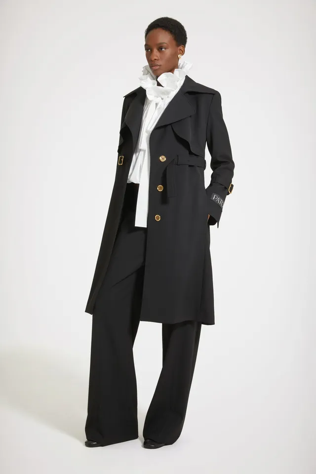 Patou OU025 trench noir laine technique ceinturé
