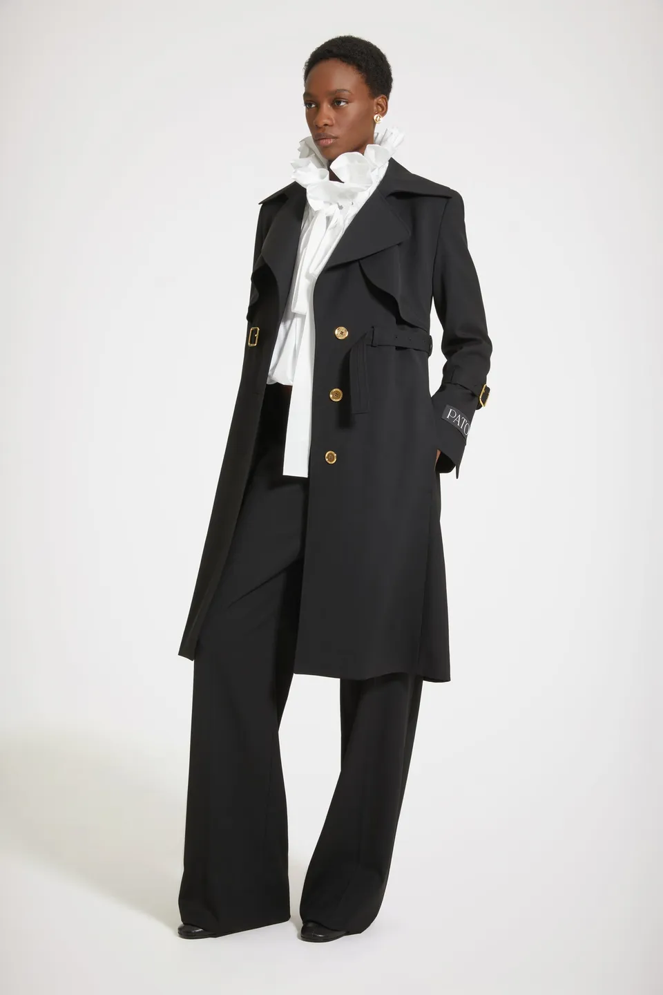 Patou OU025 trench noir laine technique ceinturé