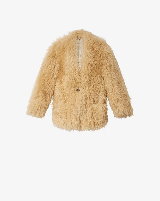 Isabel Marant Mylae manteau fausse fourrure jaune pâle