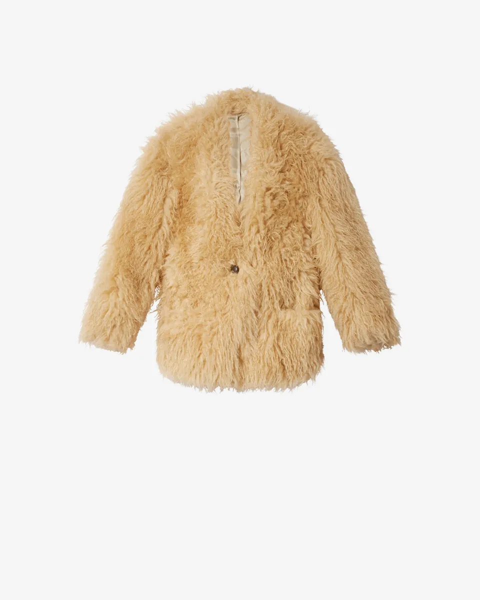 Isabel Marant Mylae manteau fausse fourrure jaune pâle
