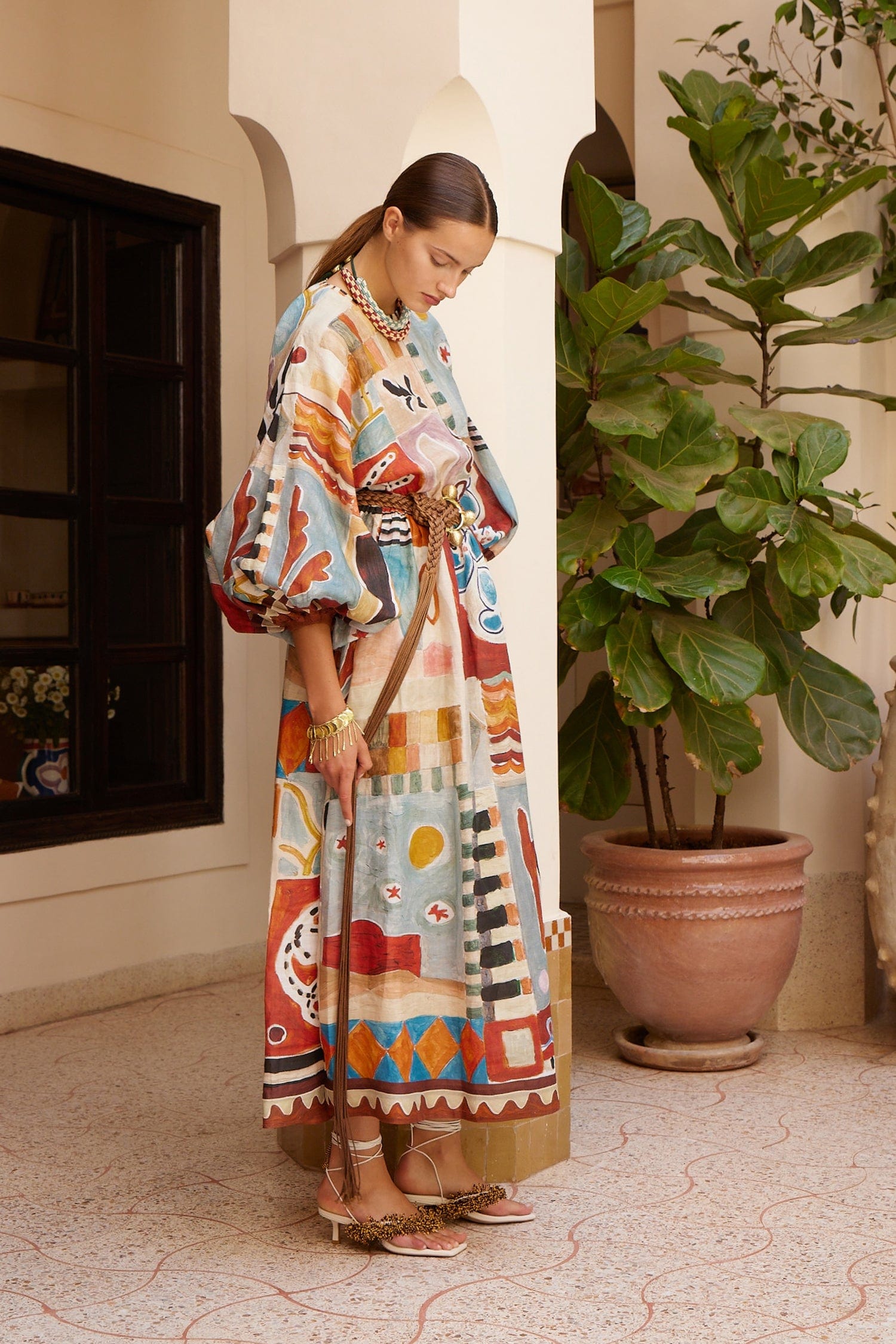 Alemäis Michelle robe midi imprimée 100% ramie