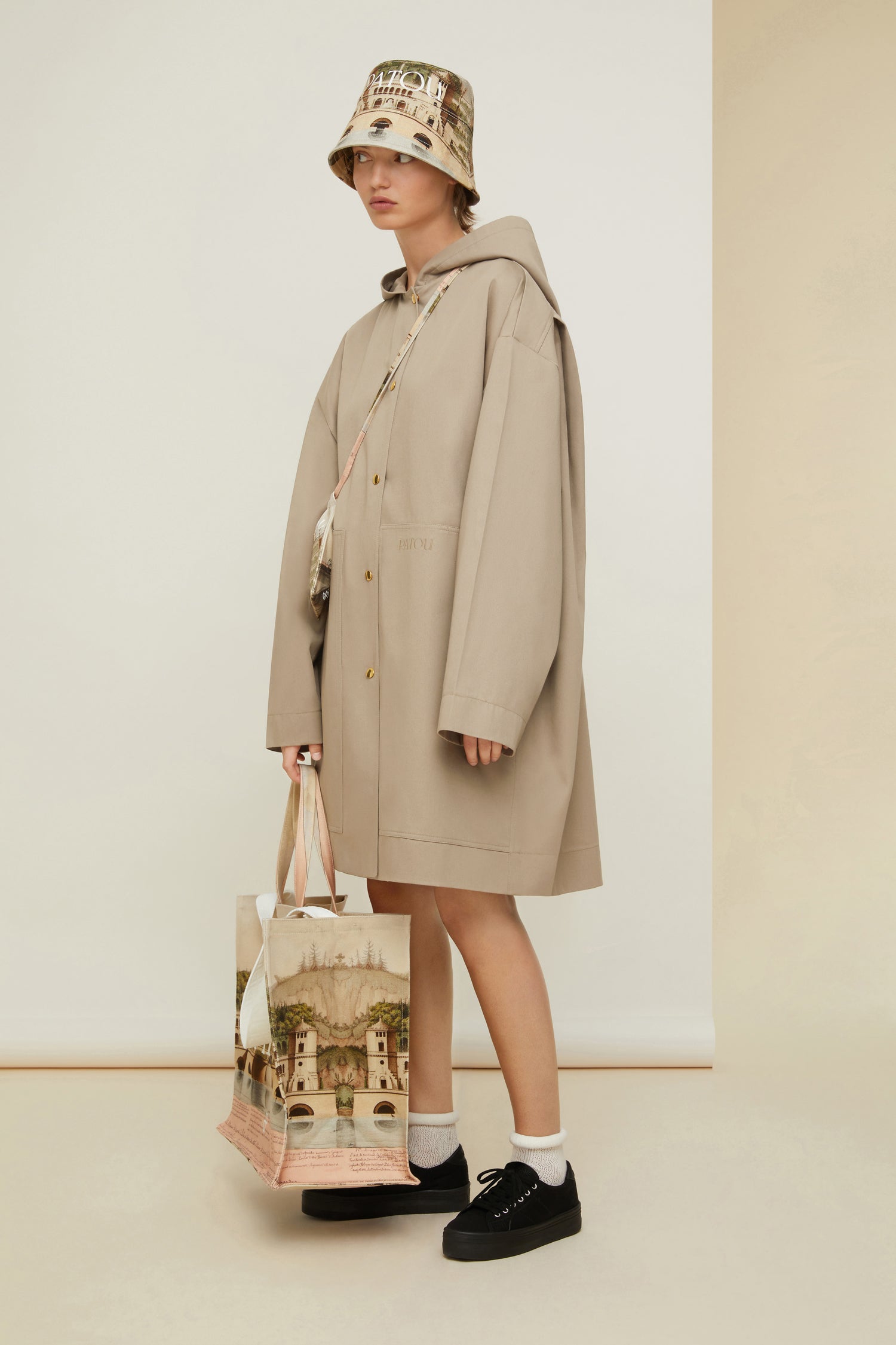 Patou OU010 parka coton bio beige capuche oversize XS