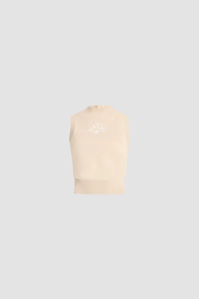 Patou Cotton Sleeveless Knitted Top tricot beige coton XS-XL