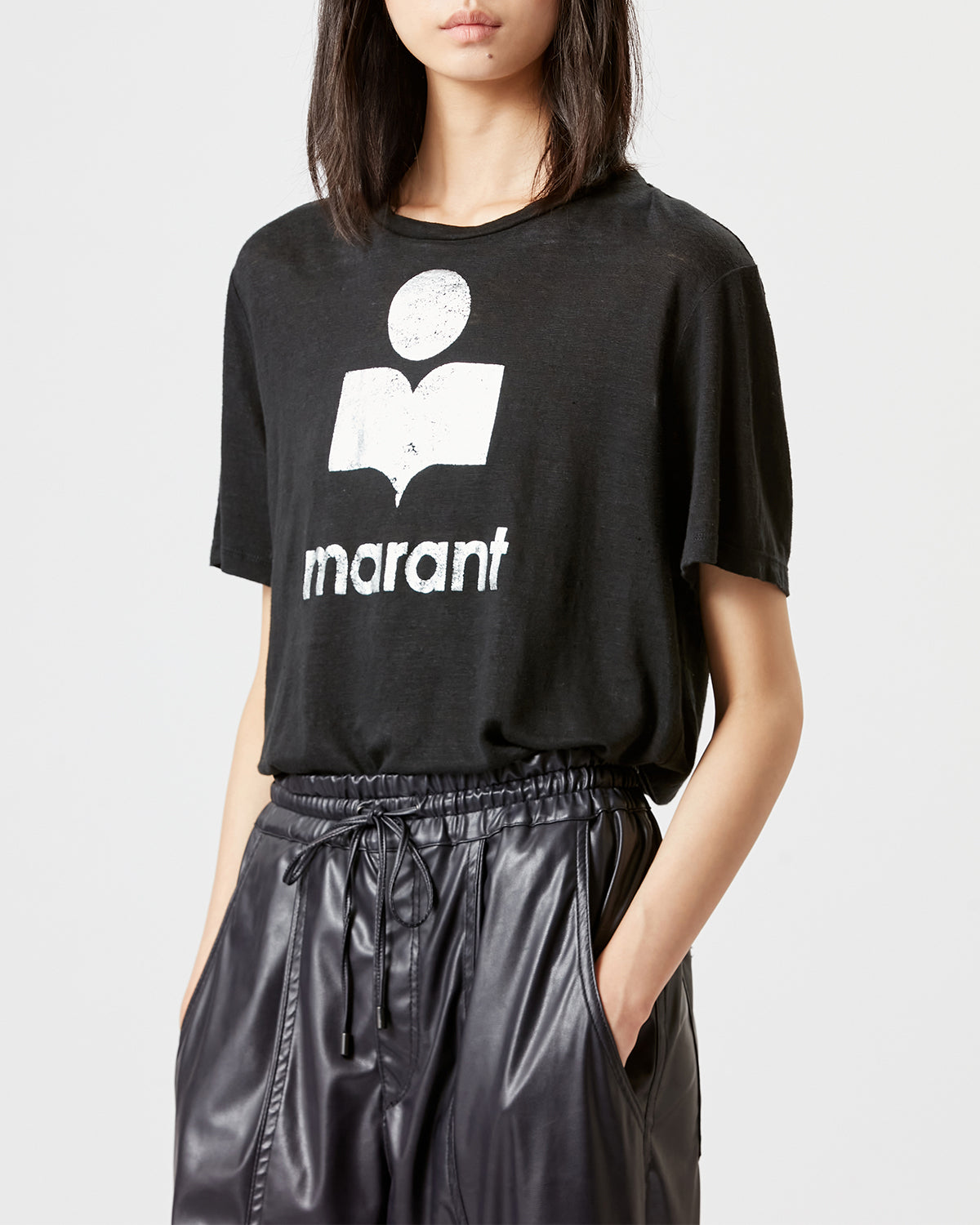 Isabel Marant Zewel TS0001FA T-shirt lin noir logo