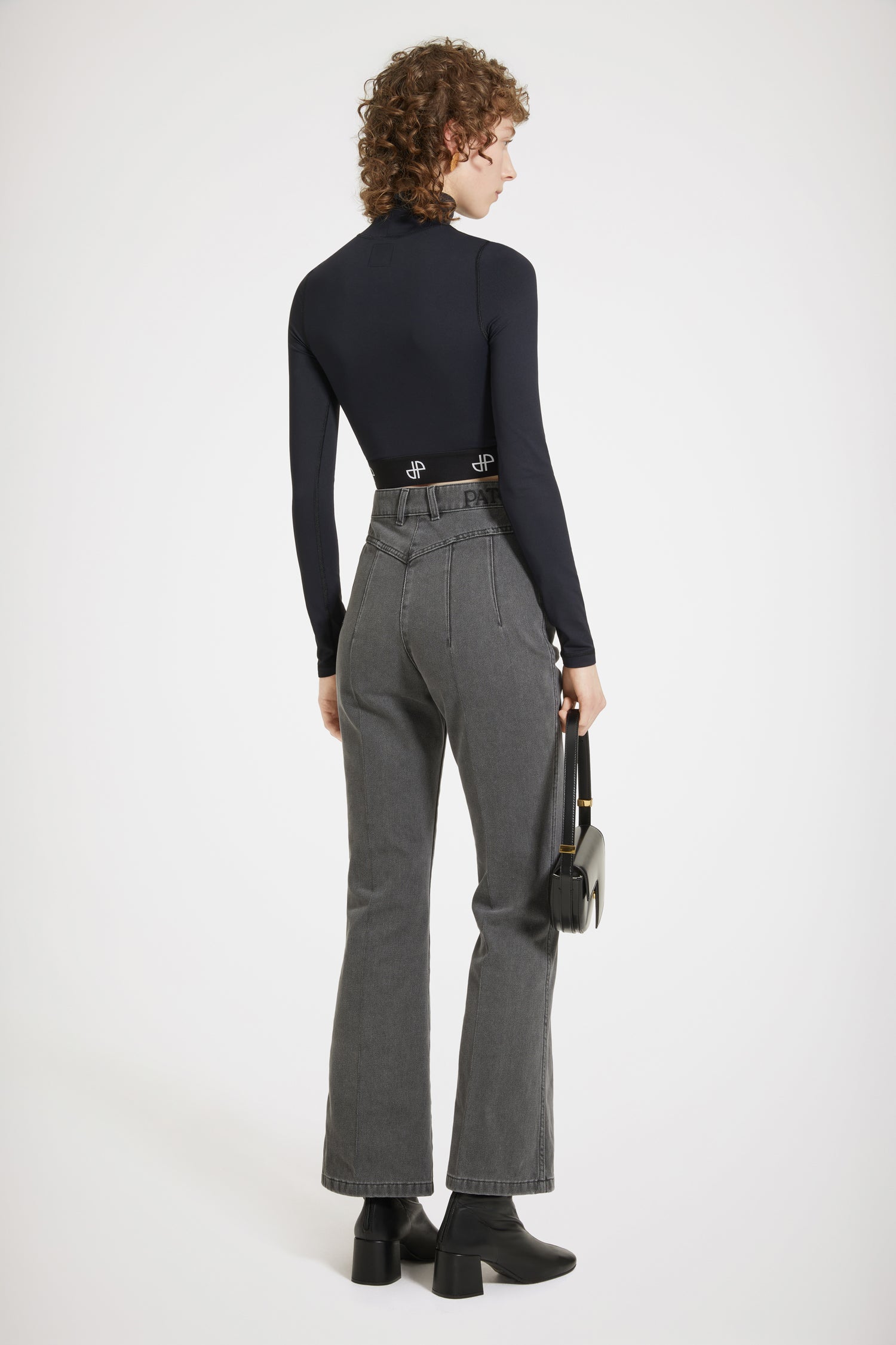 Patou TR030 pantalon jean denim gris anthracite évasé