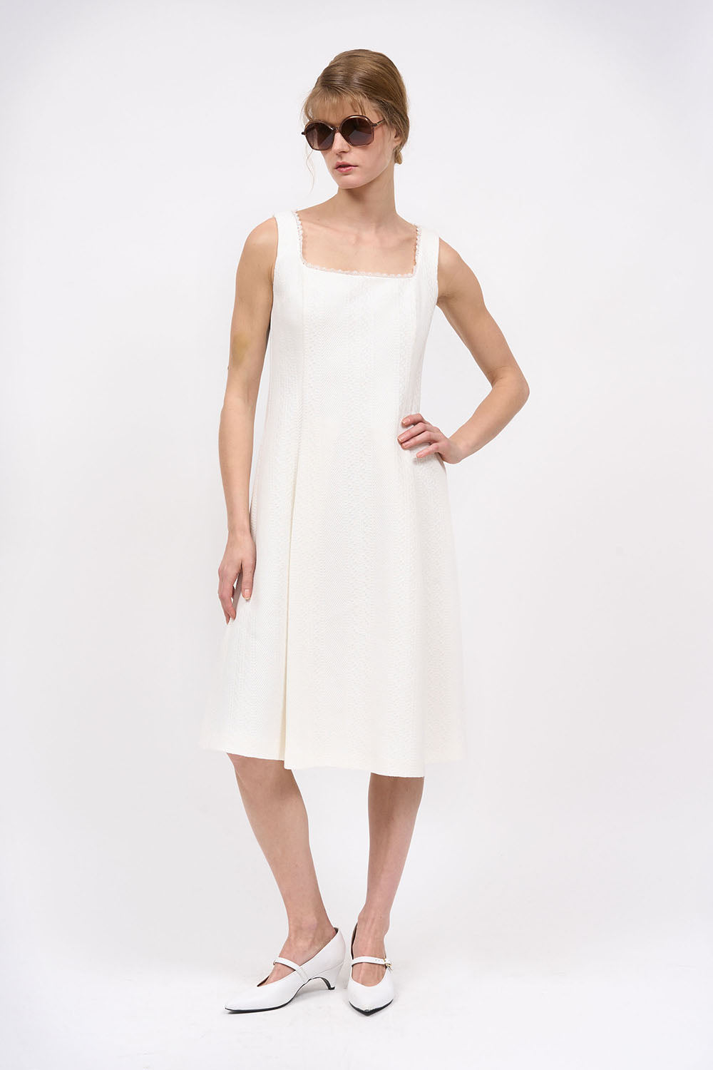 PAUL & JOE OLLY Robe coton sans manche pointelle dentelle
