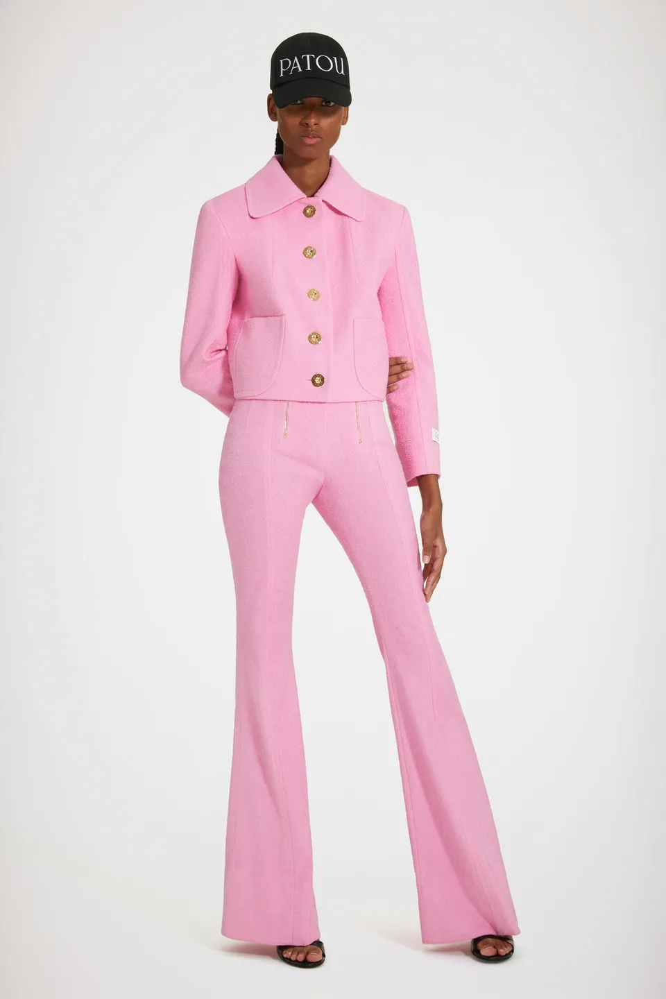 Patou Pantalon flare TR027 tweed coton rose
