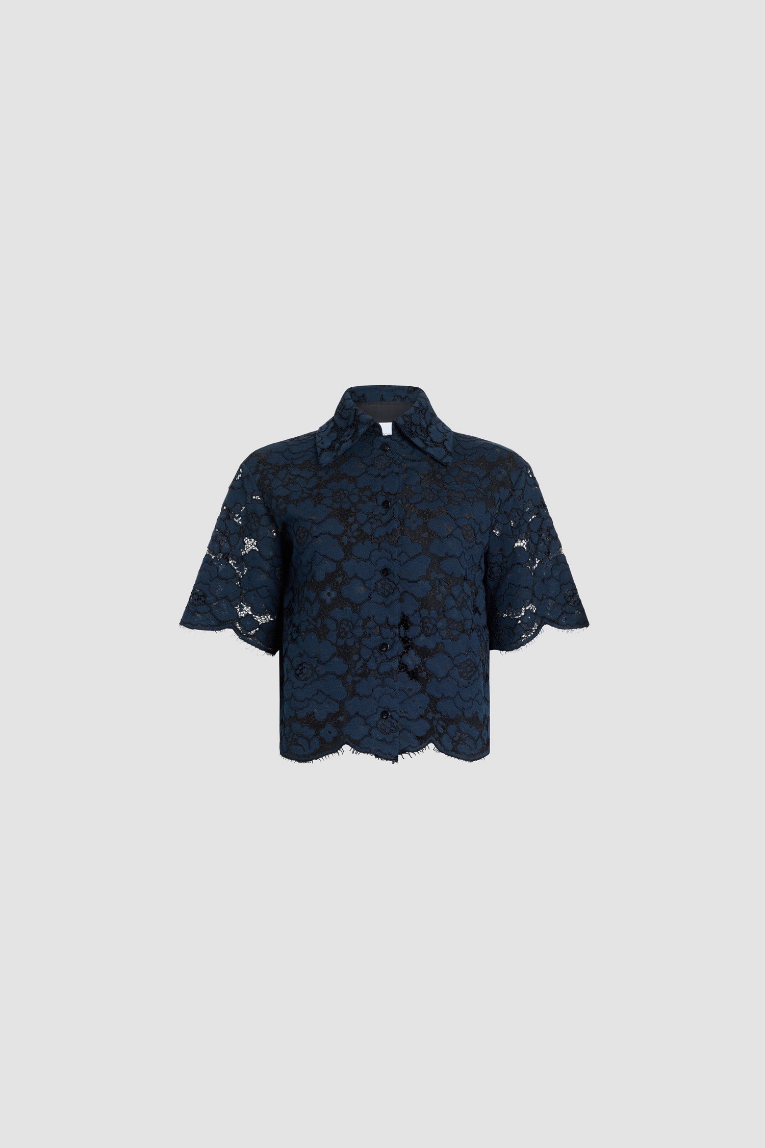 Patou BL056 chemise coton bleu marine brodée manches