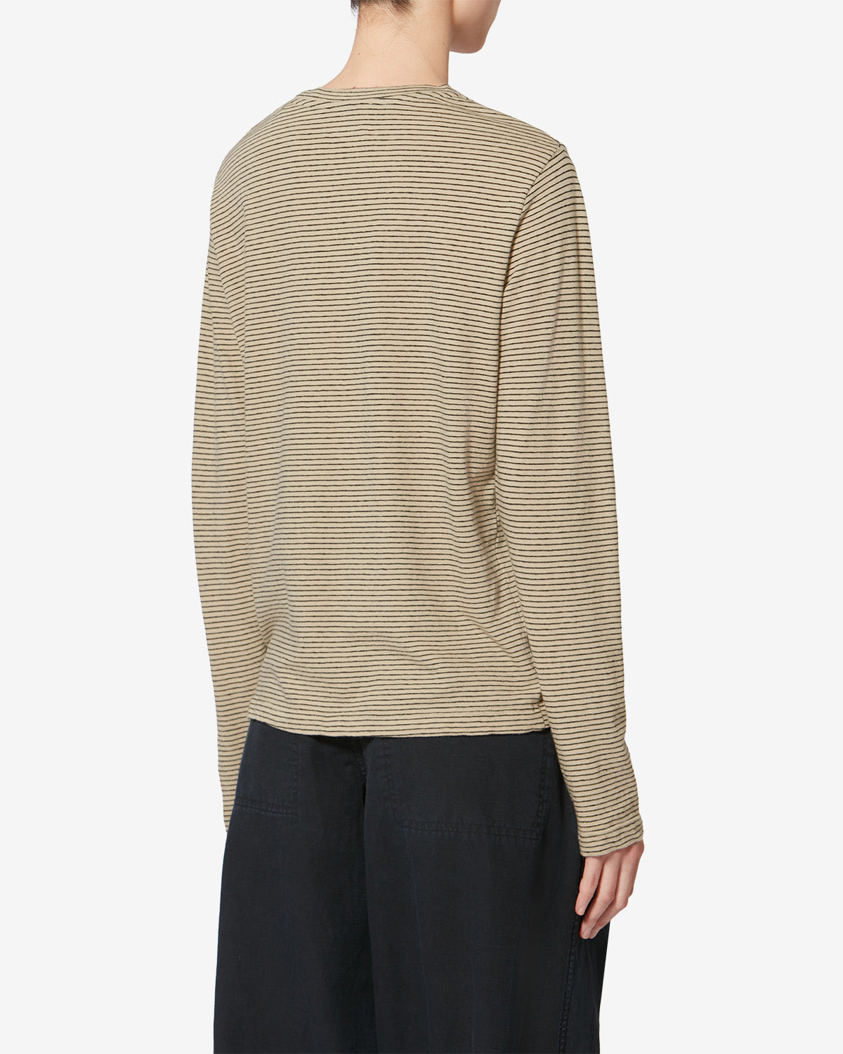 Isabel Marant Kaaron t-shirt noir-beige rayé lin