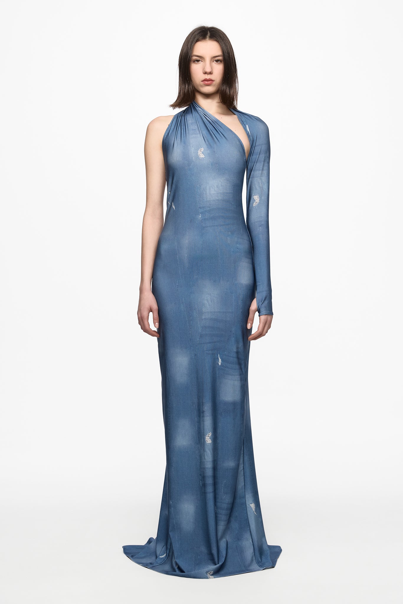 ATU Body Couture robe maxi denim une épaule S