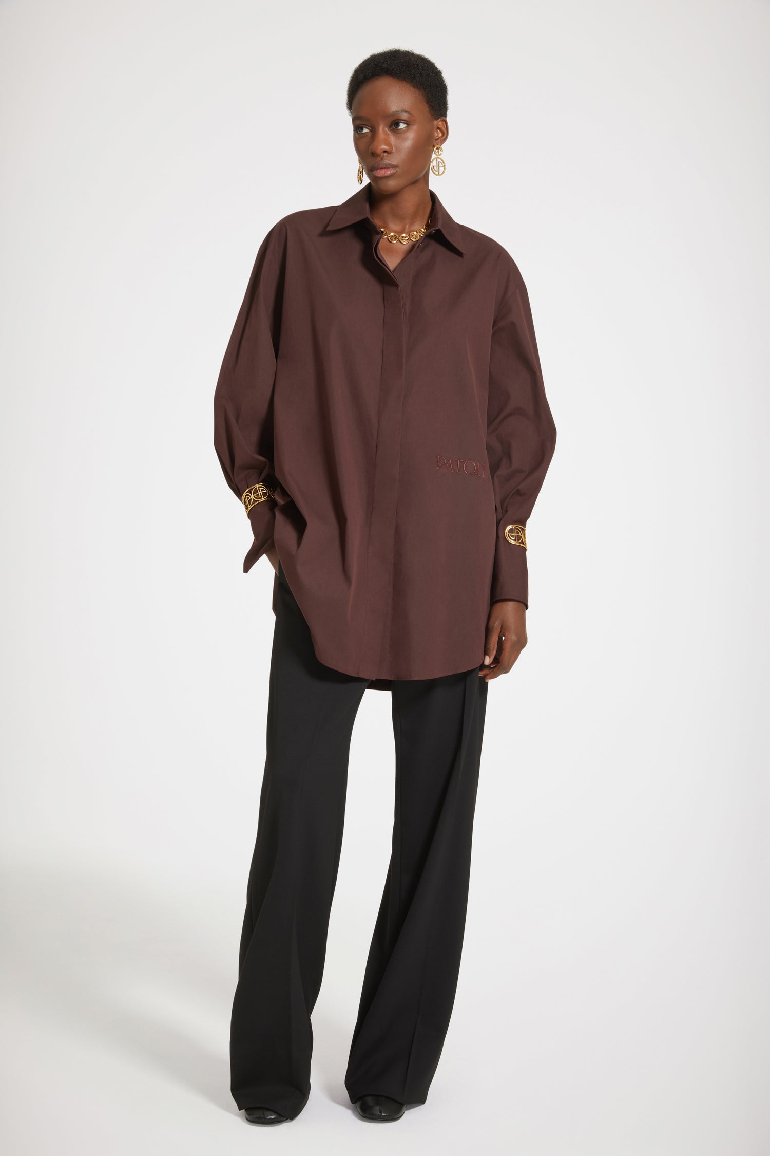 Patou DR086 mini robe chemise coton marron 34-44