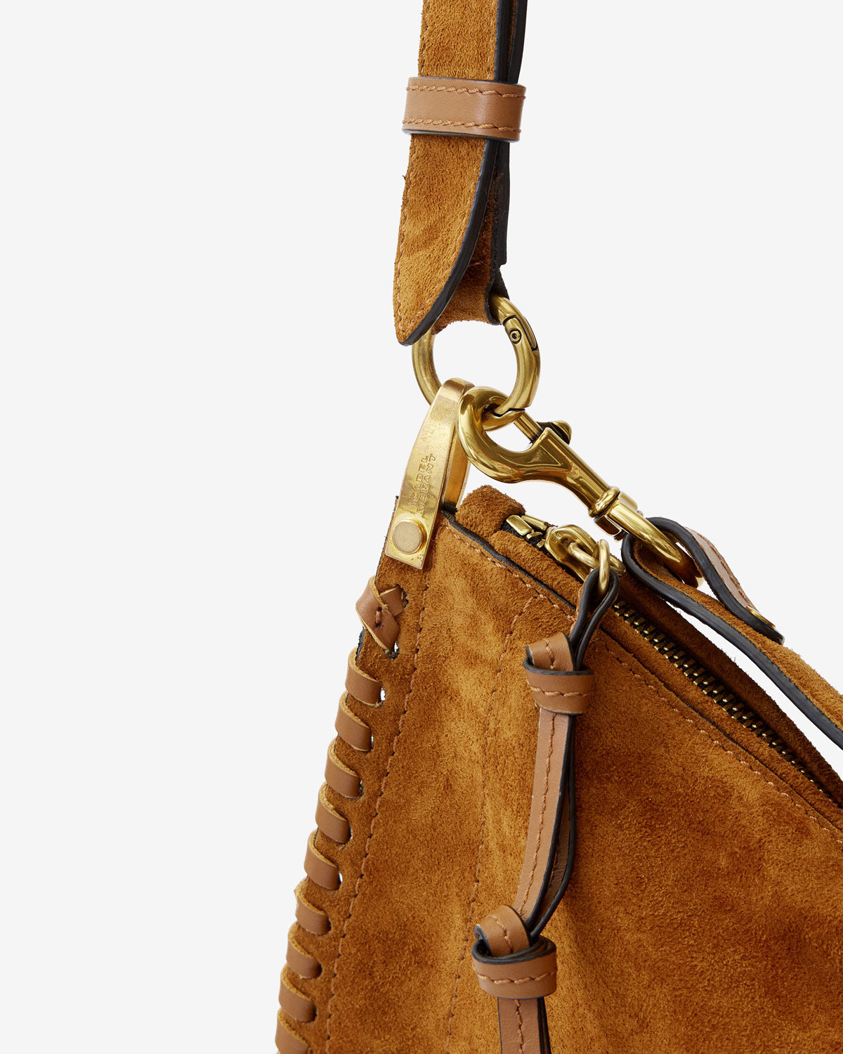 Isabel Marant Oskan Soft Zip sac cuir velours cognac