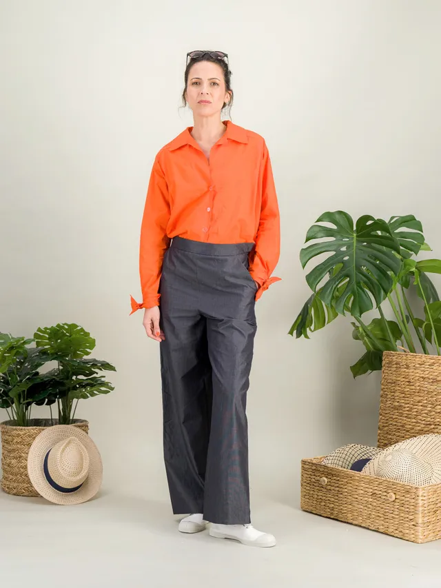 Anahide Saint André Pamplone chemise coton bleu ciel rayé