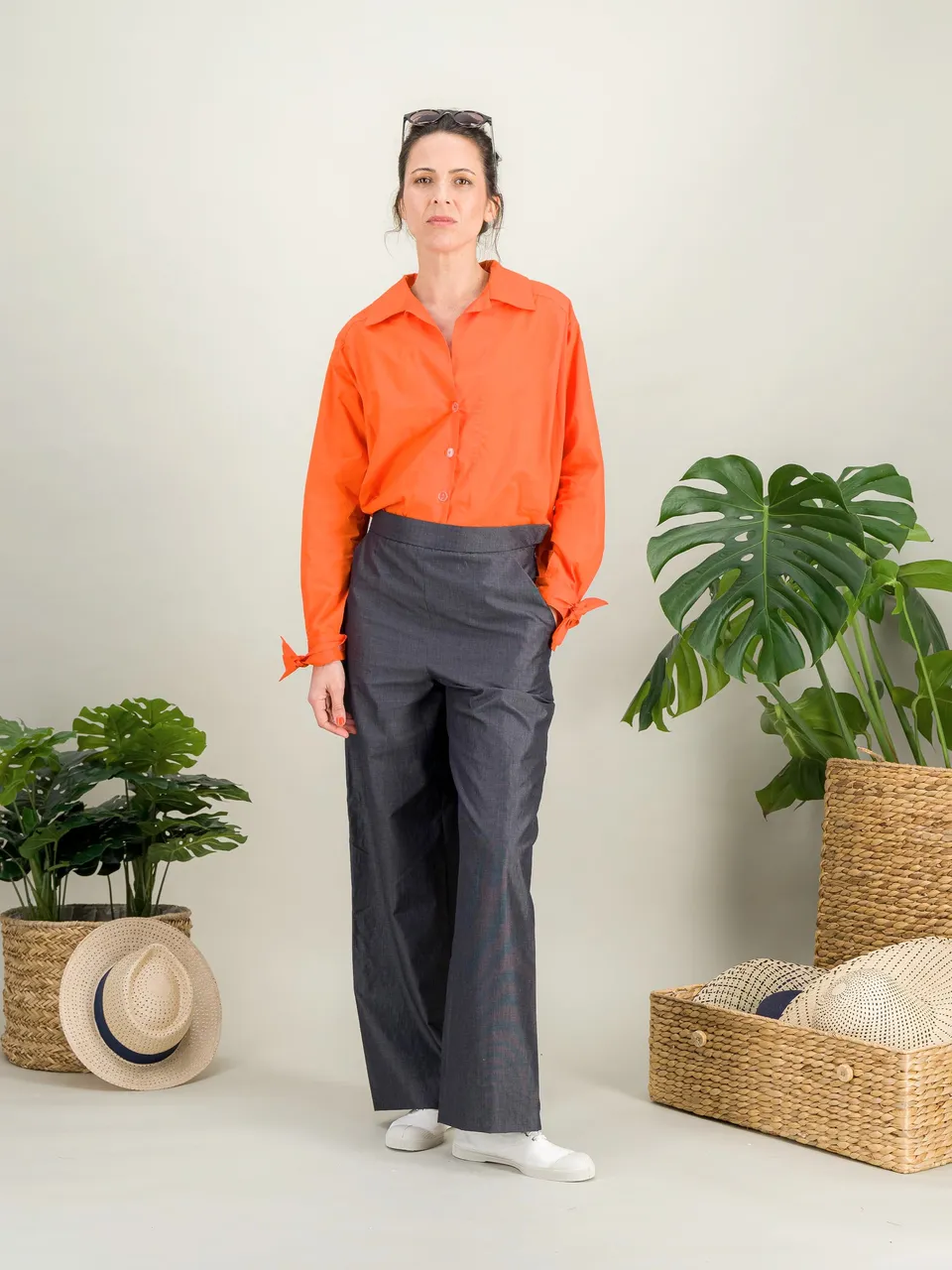 Anahide Saint André Pamplone chemise coton bleu ciel rayé