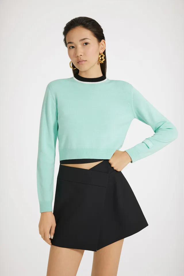 Patou KN180 pull col contraste coton laine vert XS