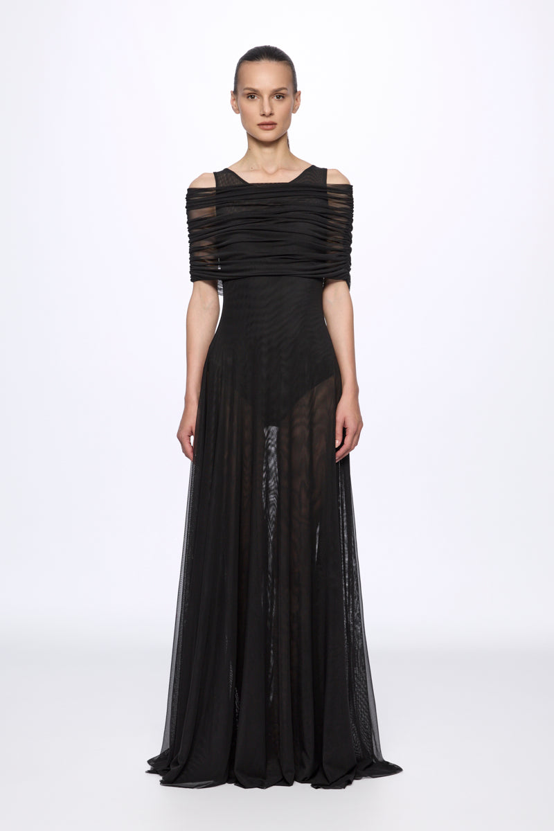 ATU Body Couture Round Neck Mesh robe maxi noire taille S