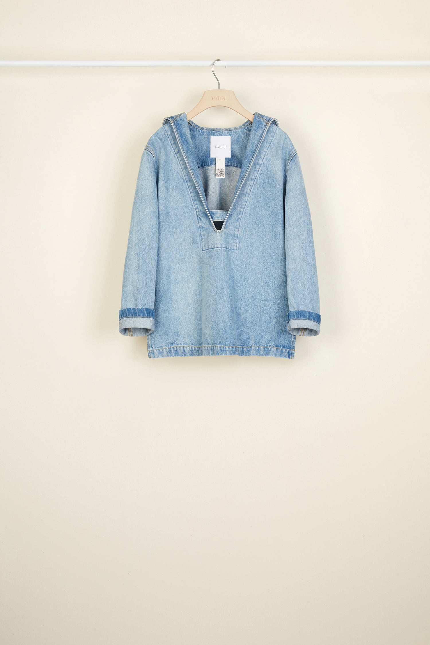Patou OU004 Tunique denim bio Blueberry col marin
