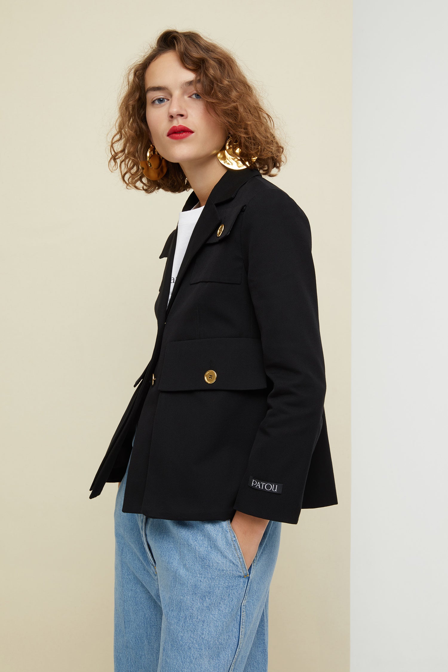 Patou JA005 veste safari cropped noire coton