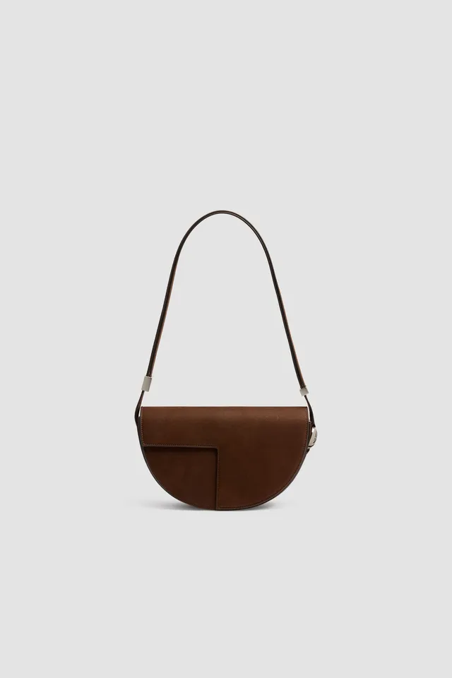 Patou BA022 sac nubuck demi-lune marron smoked ebony