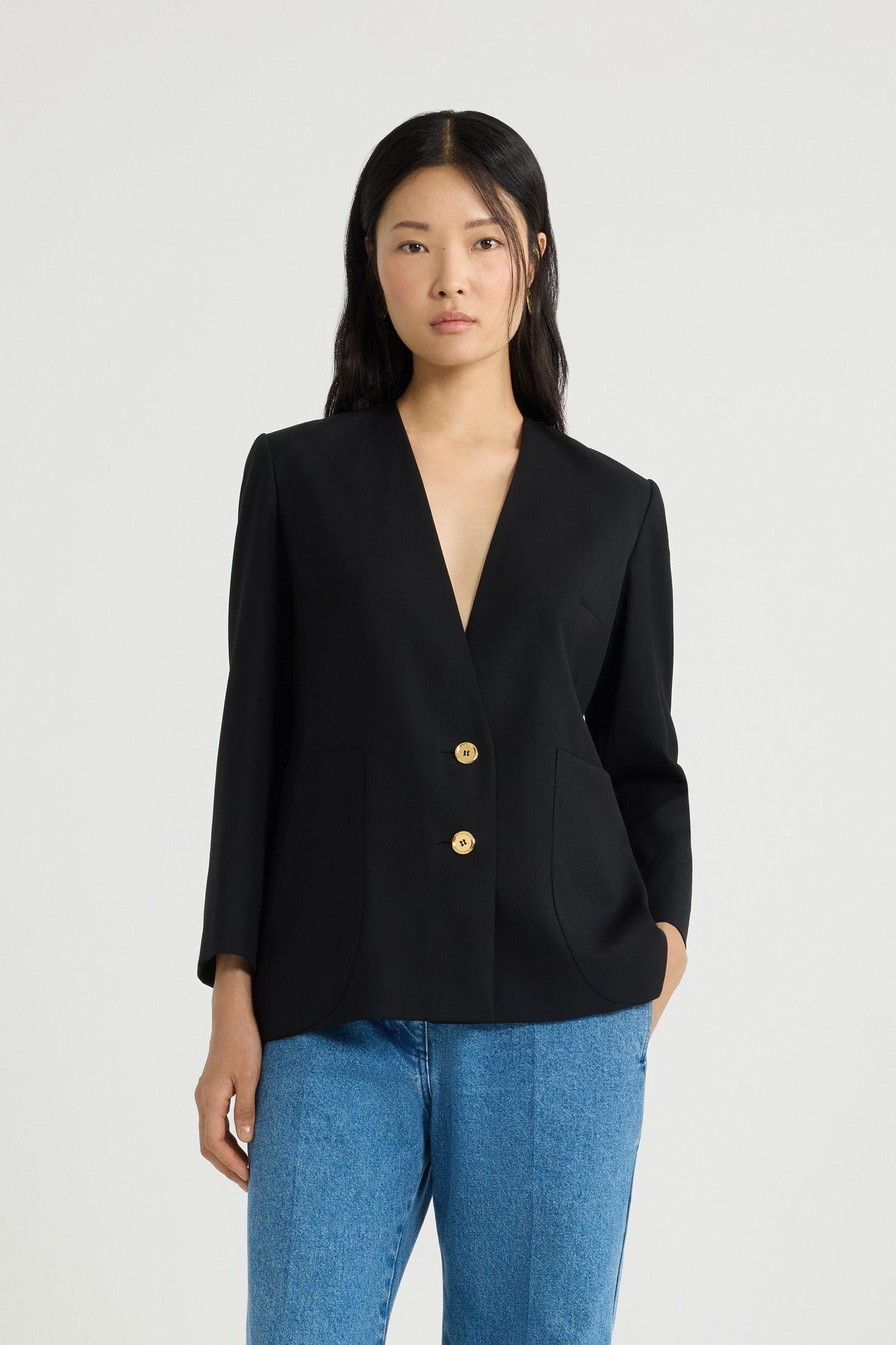 Patou JA051 veste sans col laine technique noire
